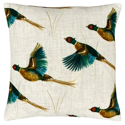 Country Flying Pheasants 43cm Polyester Linen Cushion