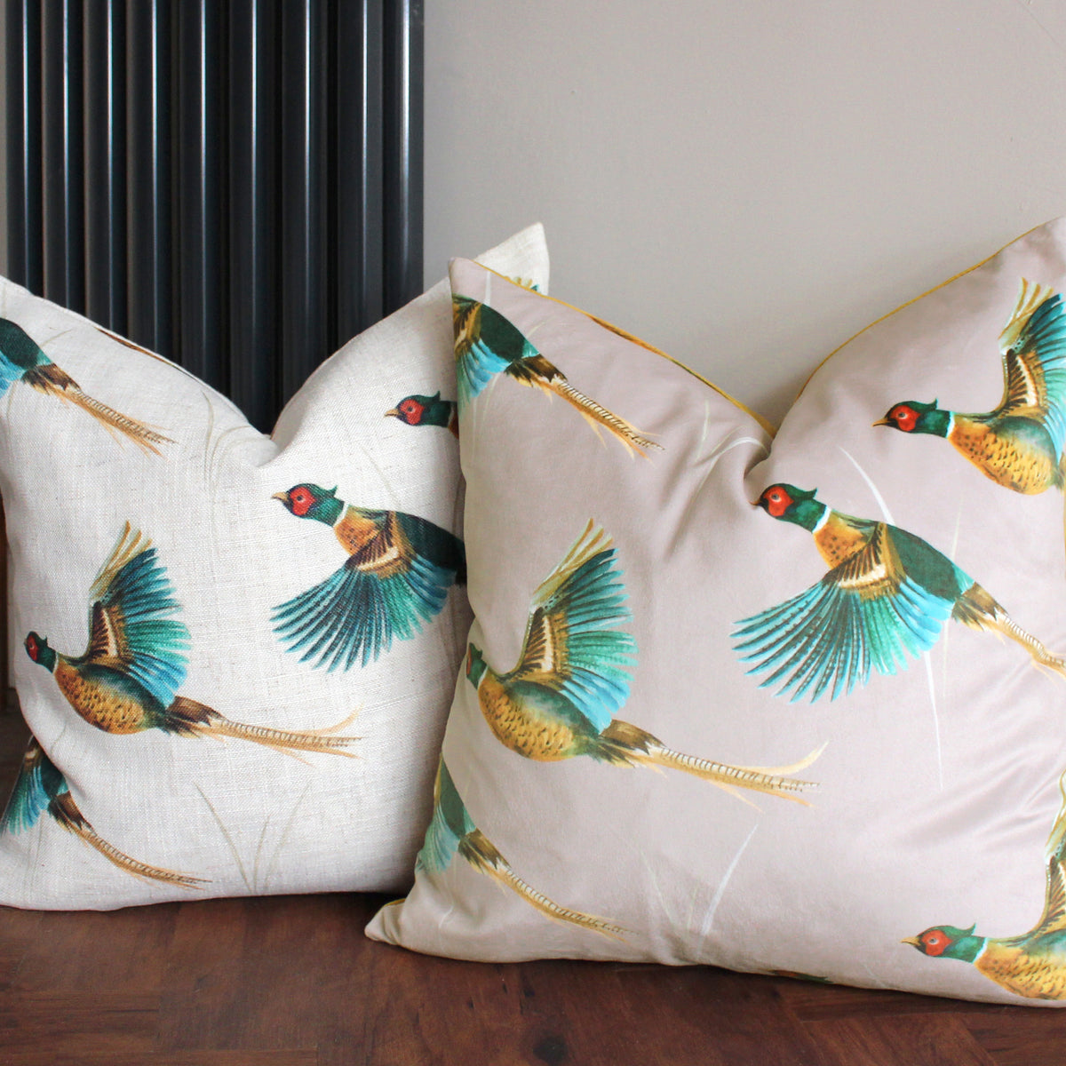 Country Flying Pheasants 43cm Polyester Linen Cushion