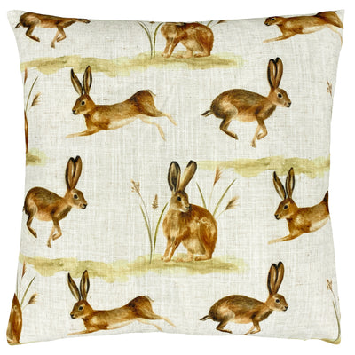 Country Running Hares 43cm Polyester Linen Cushion