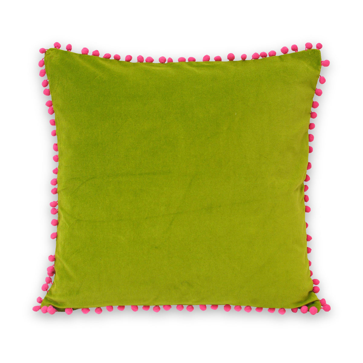 Cusco Pompom Polyester Cushion | Green/Fuchsia