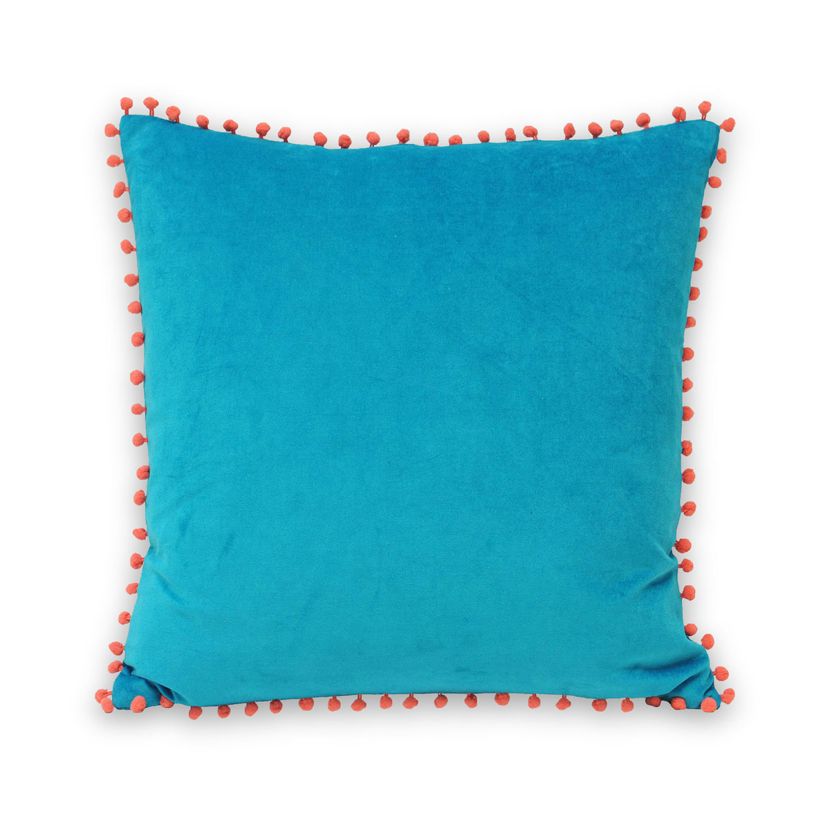 Cusco Pompom Polyester Cushion | Teal/Coral