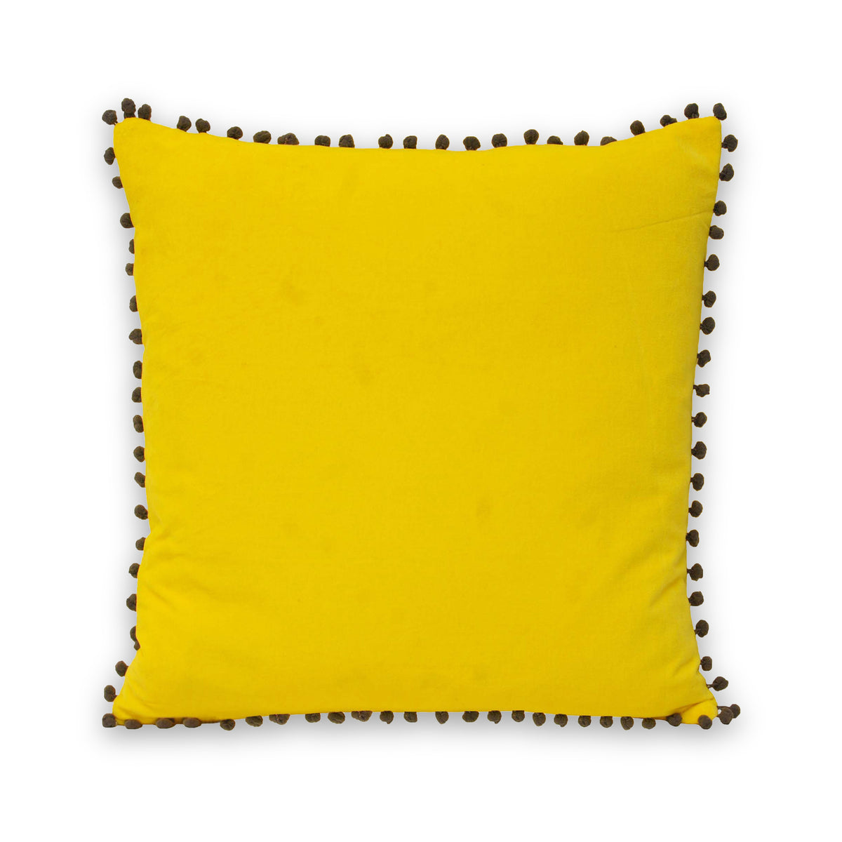 Cusco Pompom Polyester Cushion | Yellow/Grey