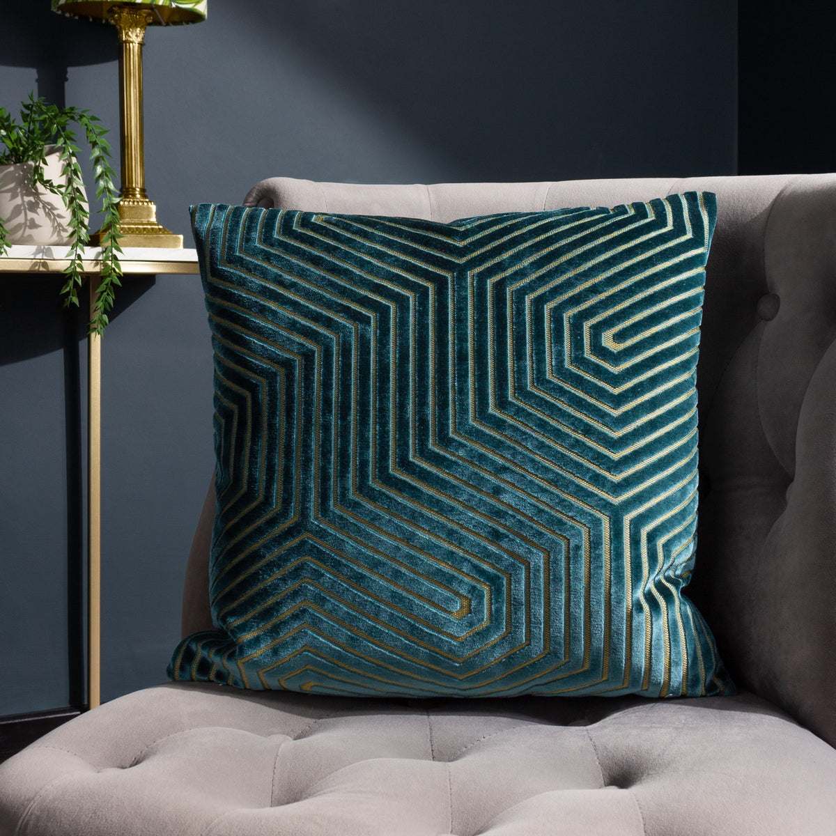 Evoke Geometric 45cm Polyester Velvet Cushion