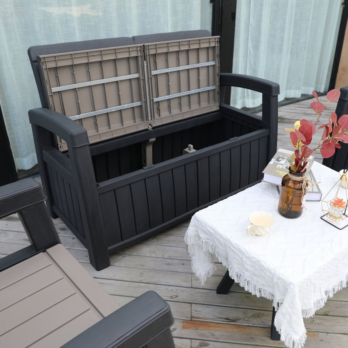 Faro Black 4 Seat Garden Lounge Set with Storage Bench