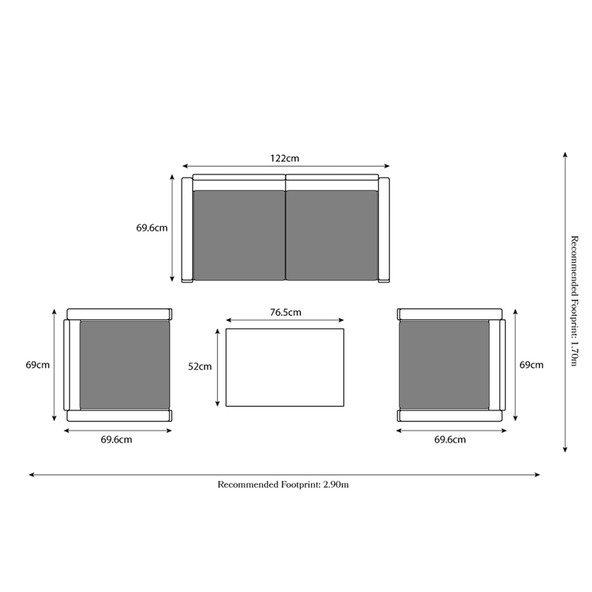 Faro grey taupe 4 Seater storage lounge set Dimension & size guide