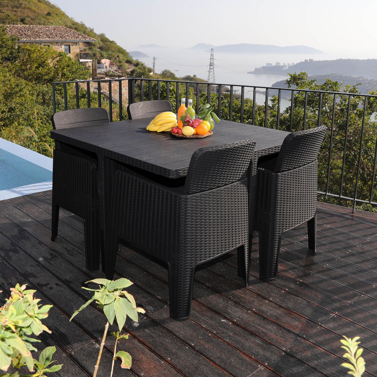 Faro 4 Seat Black Cube Patio Dining Set