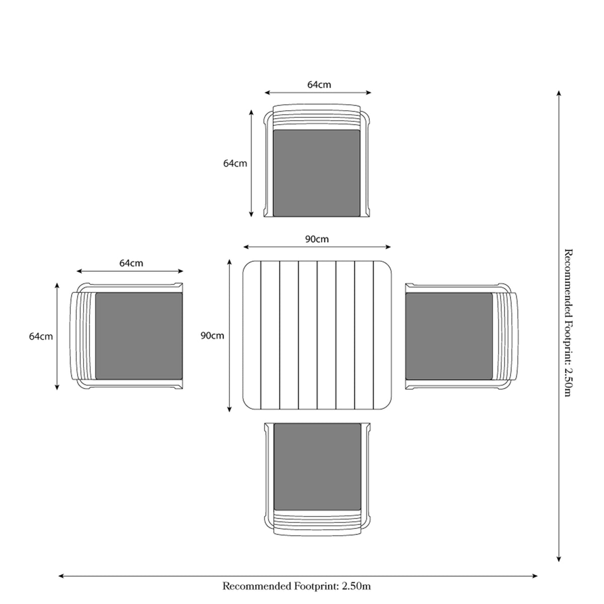 Faro Black 4 Seat Square Garden Dining Set Dimensions & Size Guide