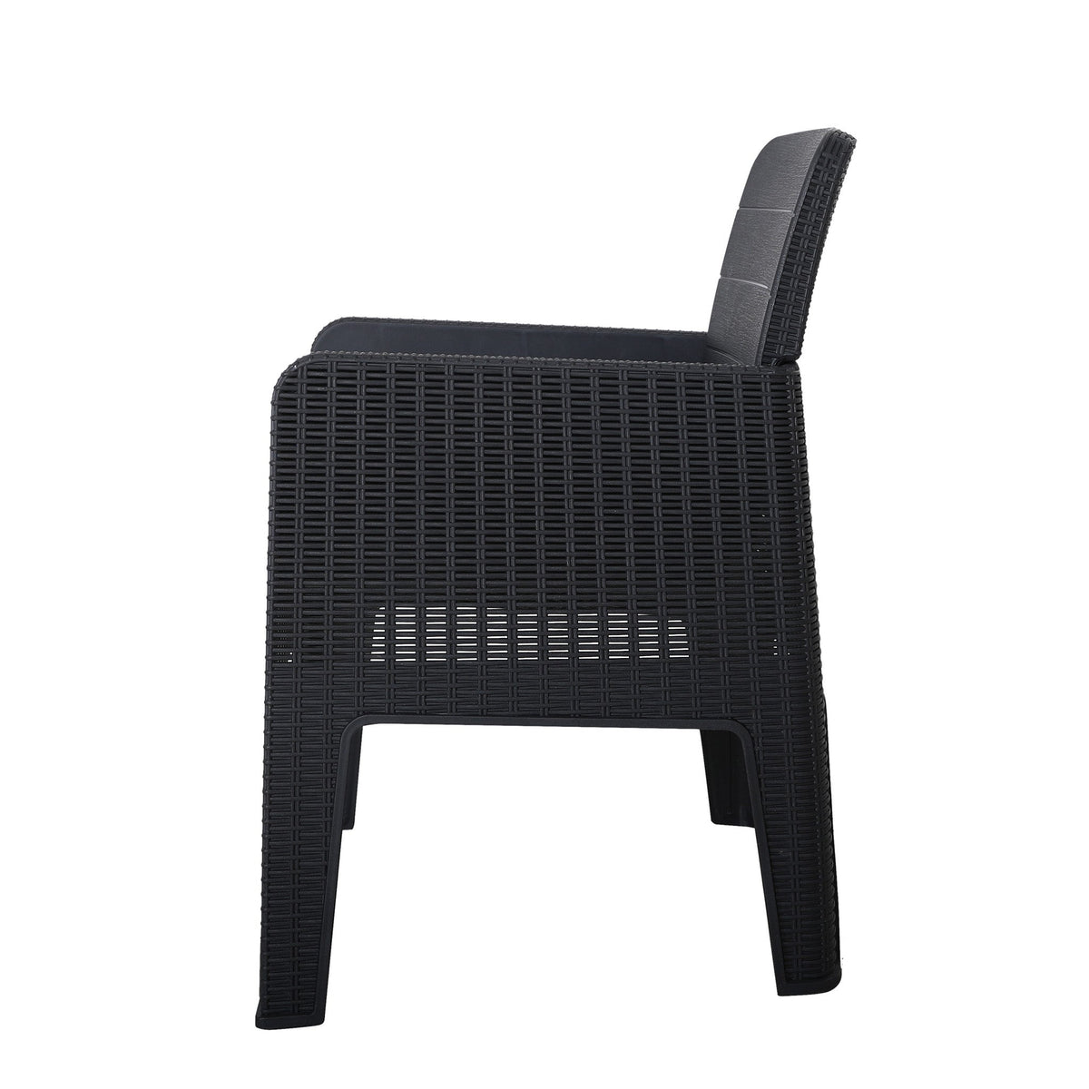 Faro Black 4 Seat Square Garden Dining Set Rattan chair side view