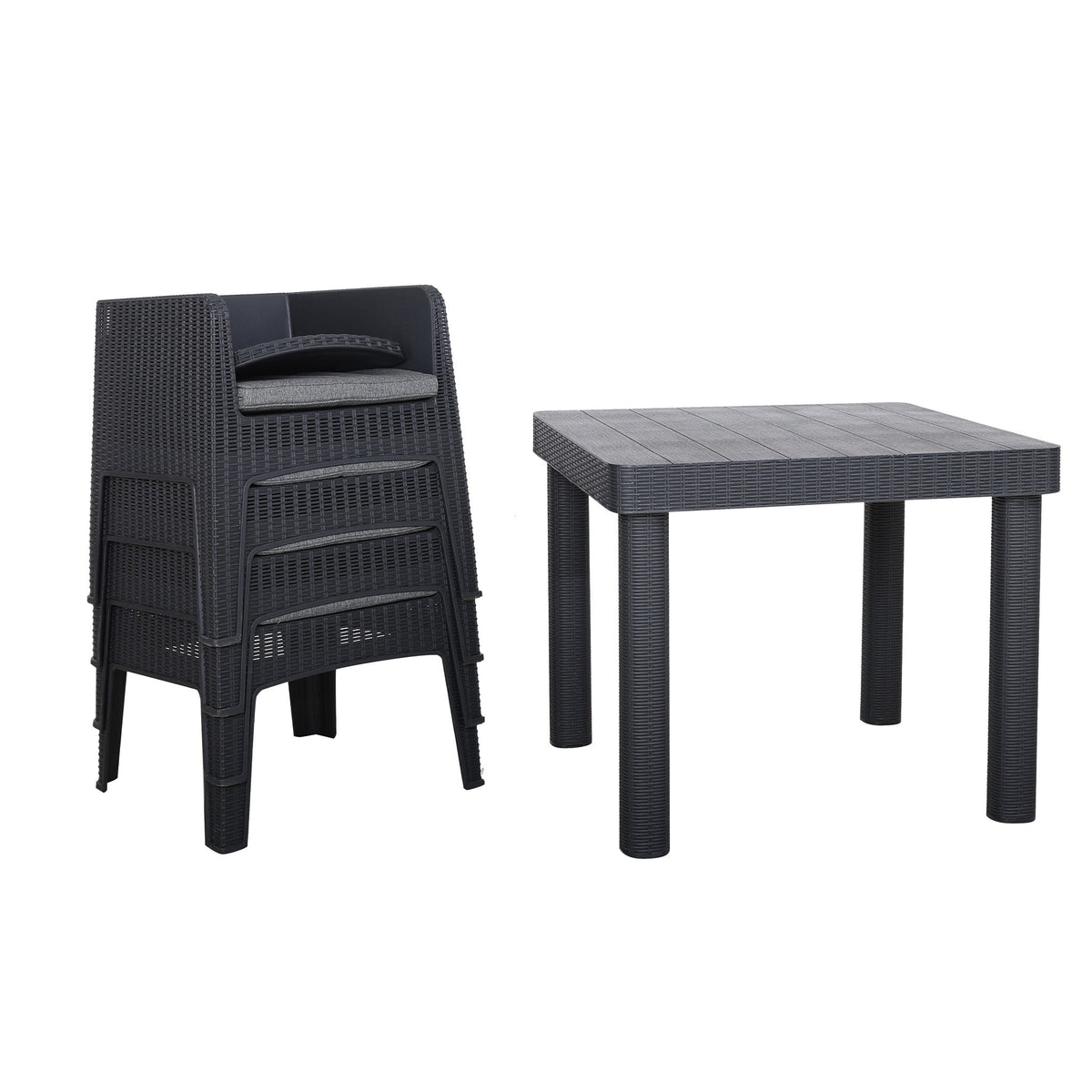 Faro Black 4 Person Square Garden Dining Set with stackable chairs
