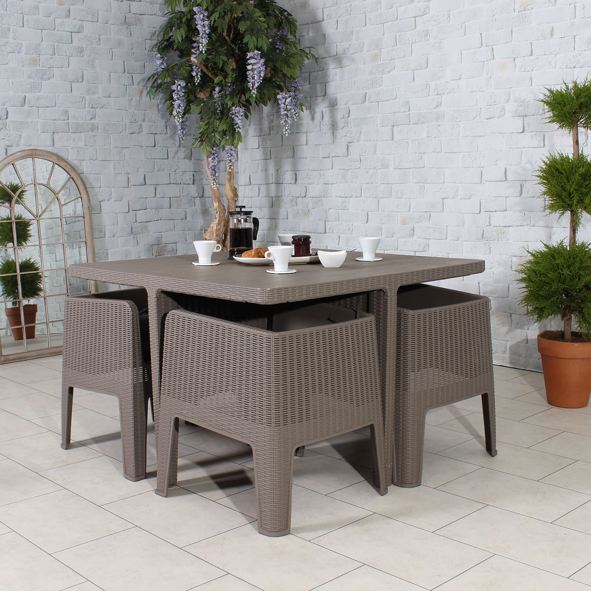 Faro 4 Seat Grey Taupe Cube Dining Set compact view