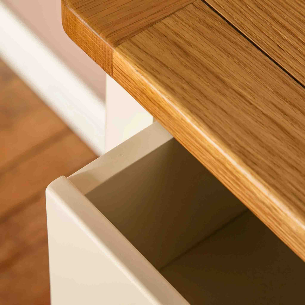 Open drawer view of  The Padstow Cream Wooden Chest of Drawers