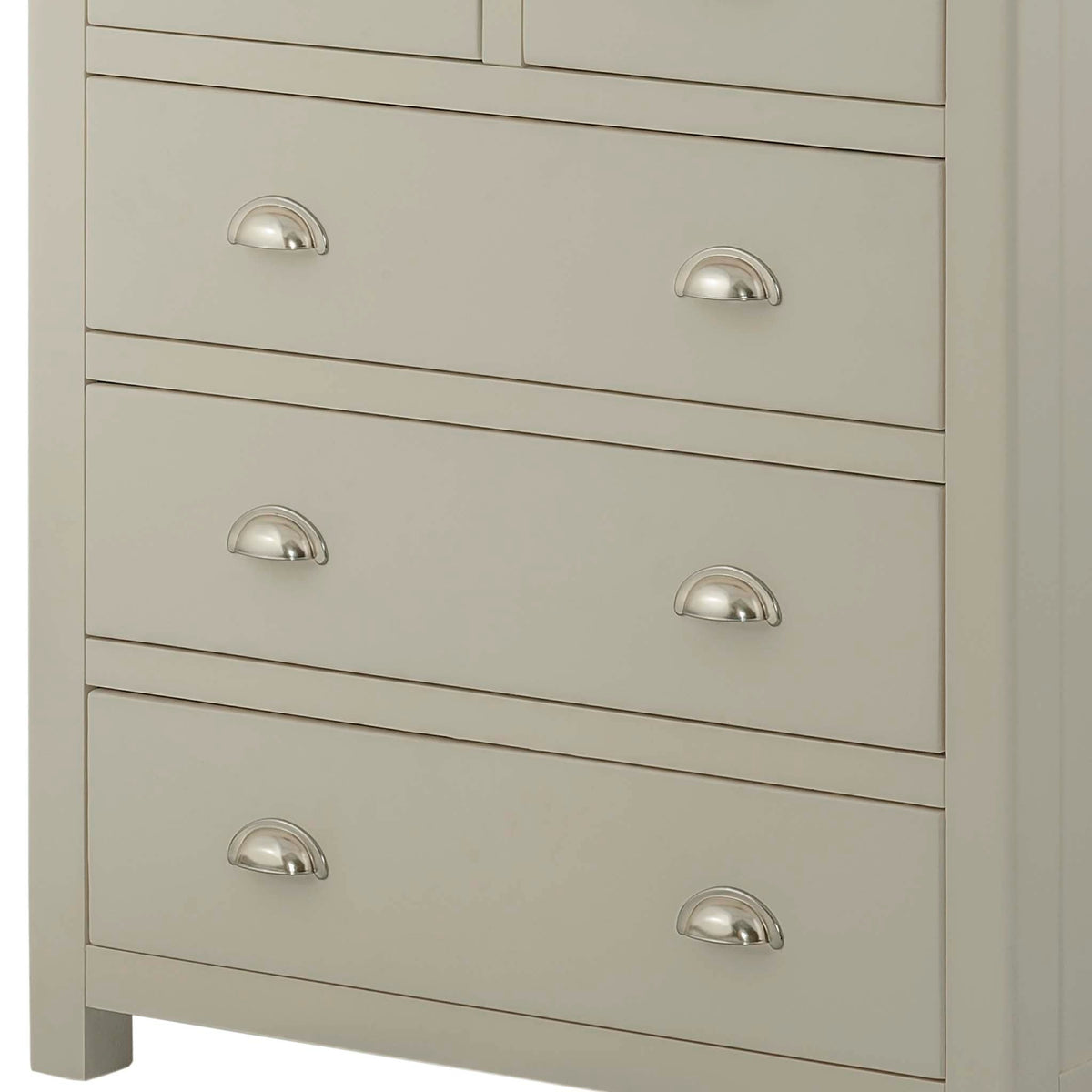 The Padstow Grey 2 Over 3 Chest of Drawers - Close Up of Larger Lower Drawers