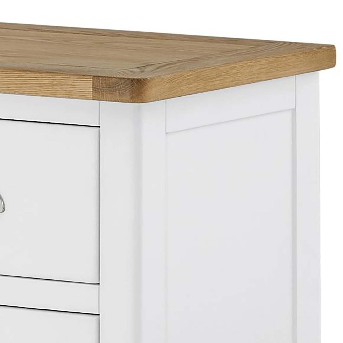 The Padstow White 2 Over 3 Chest of Drawers - Close Up of Oak Top