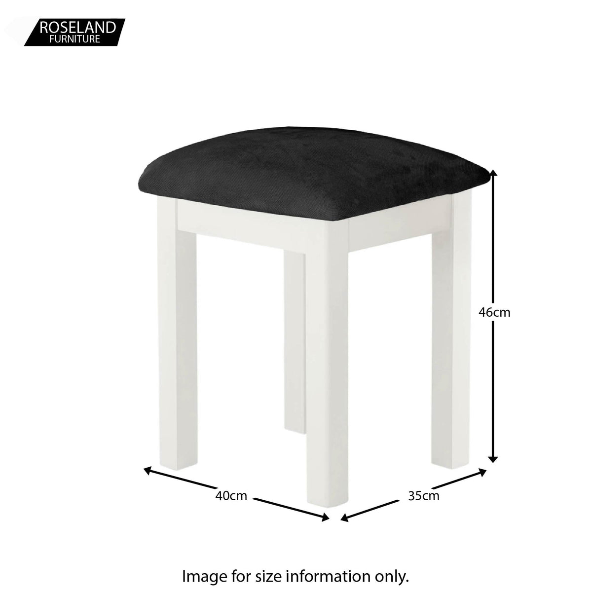Padstow White Dressing Stool with Padded Seat - Size Guide