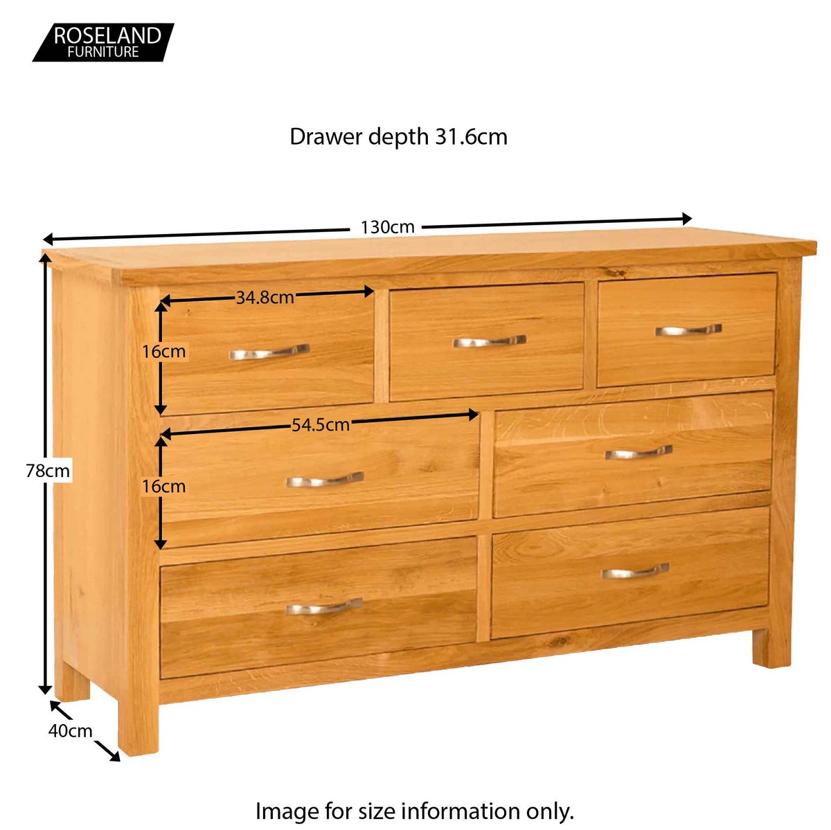 Newlyn Oak 3 over 4 Drawer Chest - Size Guide