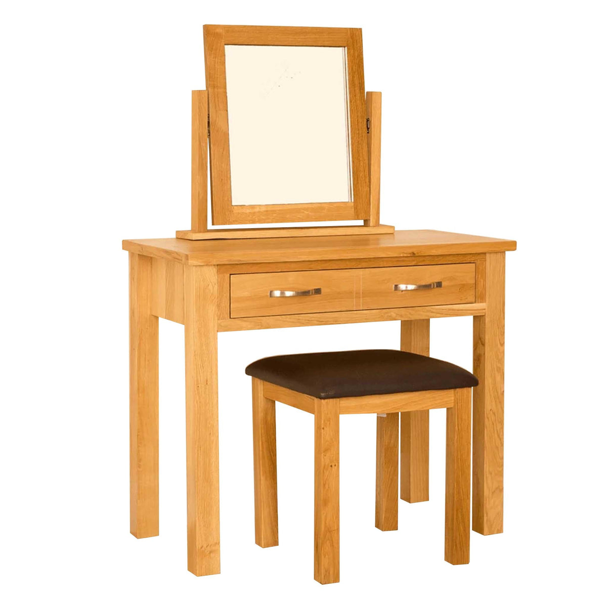 Newlyn Oak Dressing Table Set, Stool Mirror, Solid Wood Light Oak