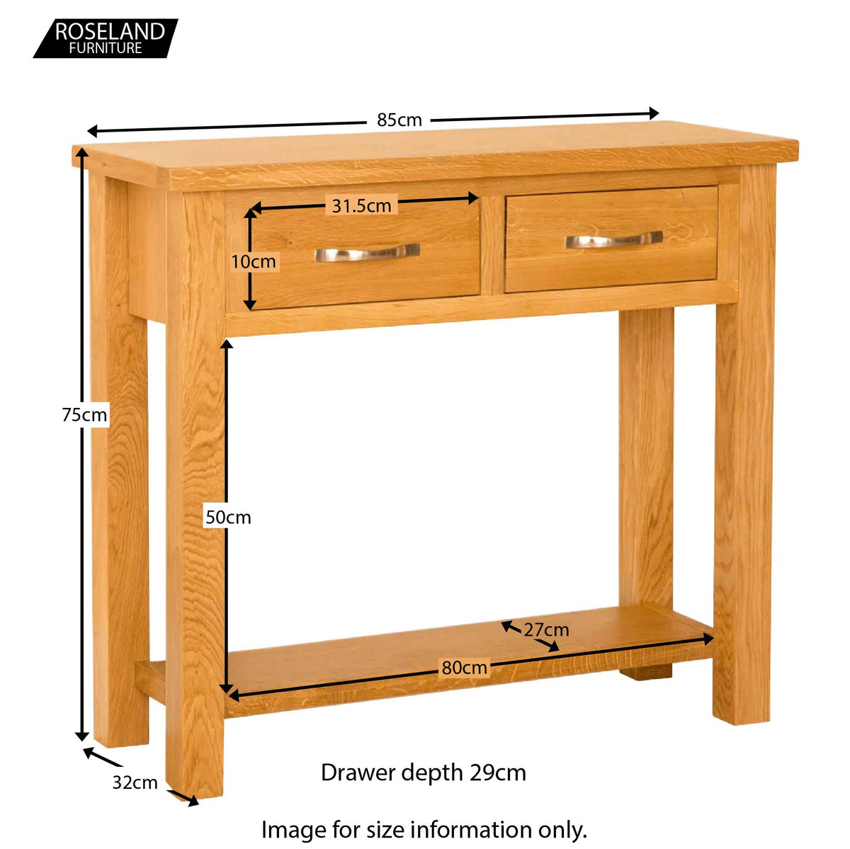 Newlyn Oak Console Table - Additional Size Guide