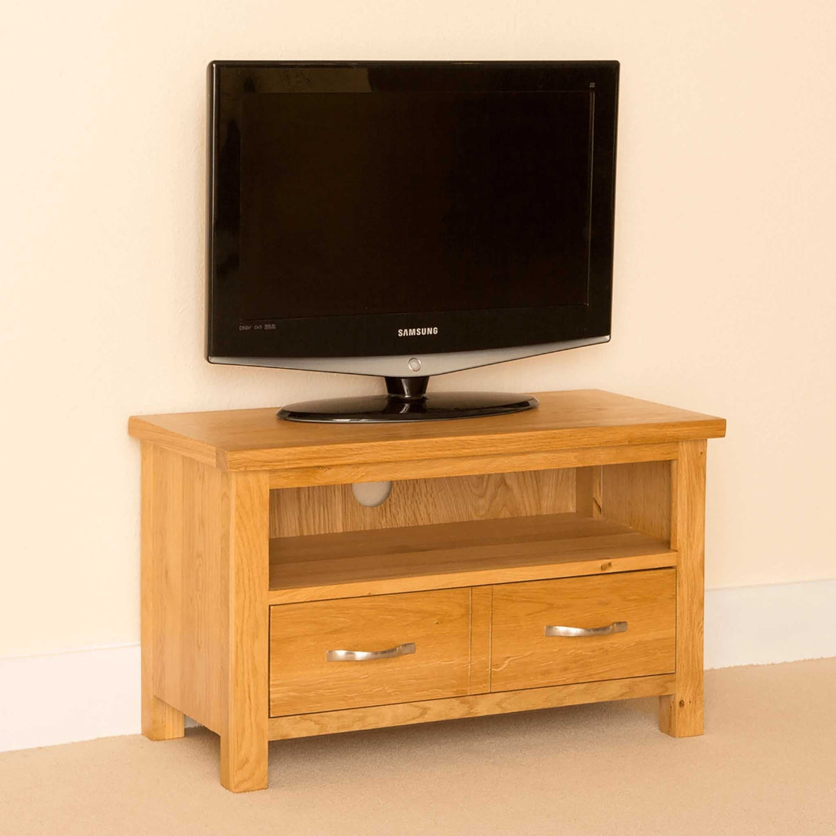 Newlyn Light Oak Small Tv Stand Unit With Drawer Shelf