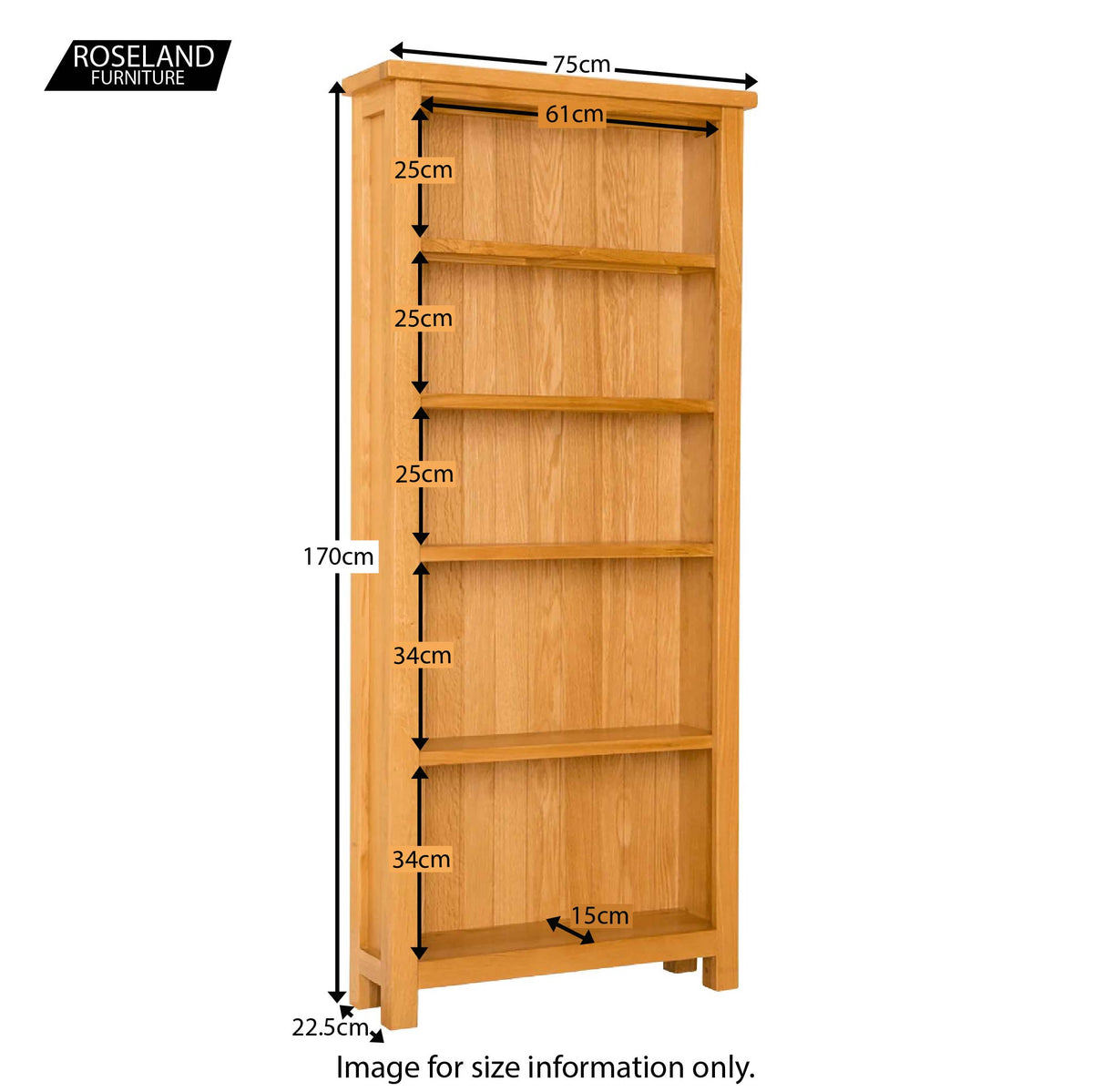 Newlyn Oak Large Bookcase - Size Guide