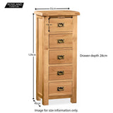  Zelah Oak 5 Drawer Tallboy Chest - Size Guide