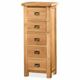 Zelah Oak 5 Drawer Tallboy Chest by Roseland Furniture