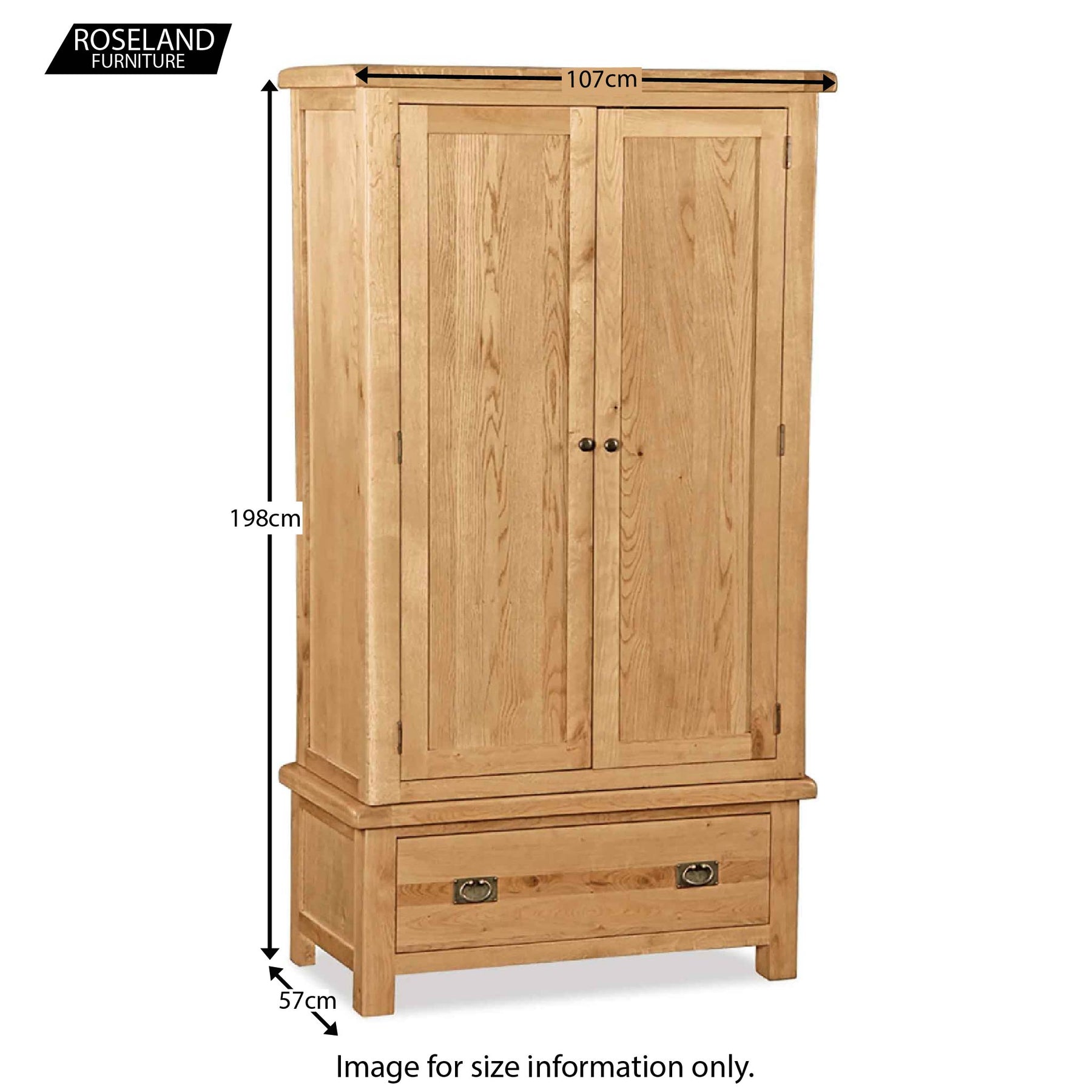 Zelah Oak Double Wardrobe with Drawer - Size Guide