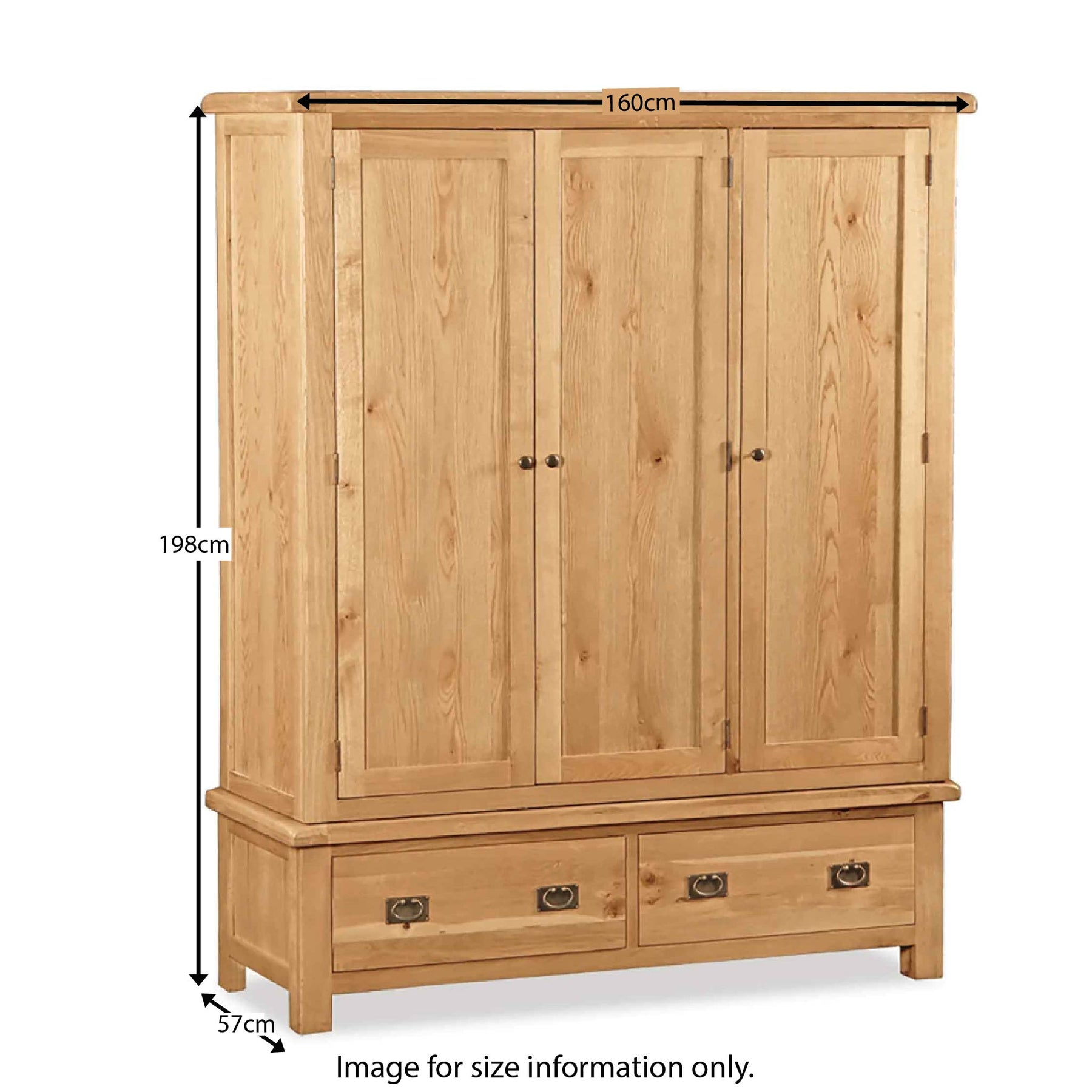 Zelah Oak Triple Wardrobe with Drawers - Size Guide