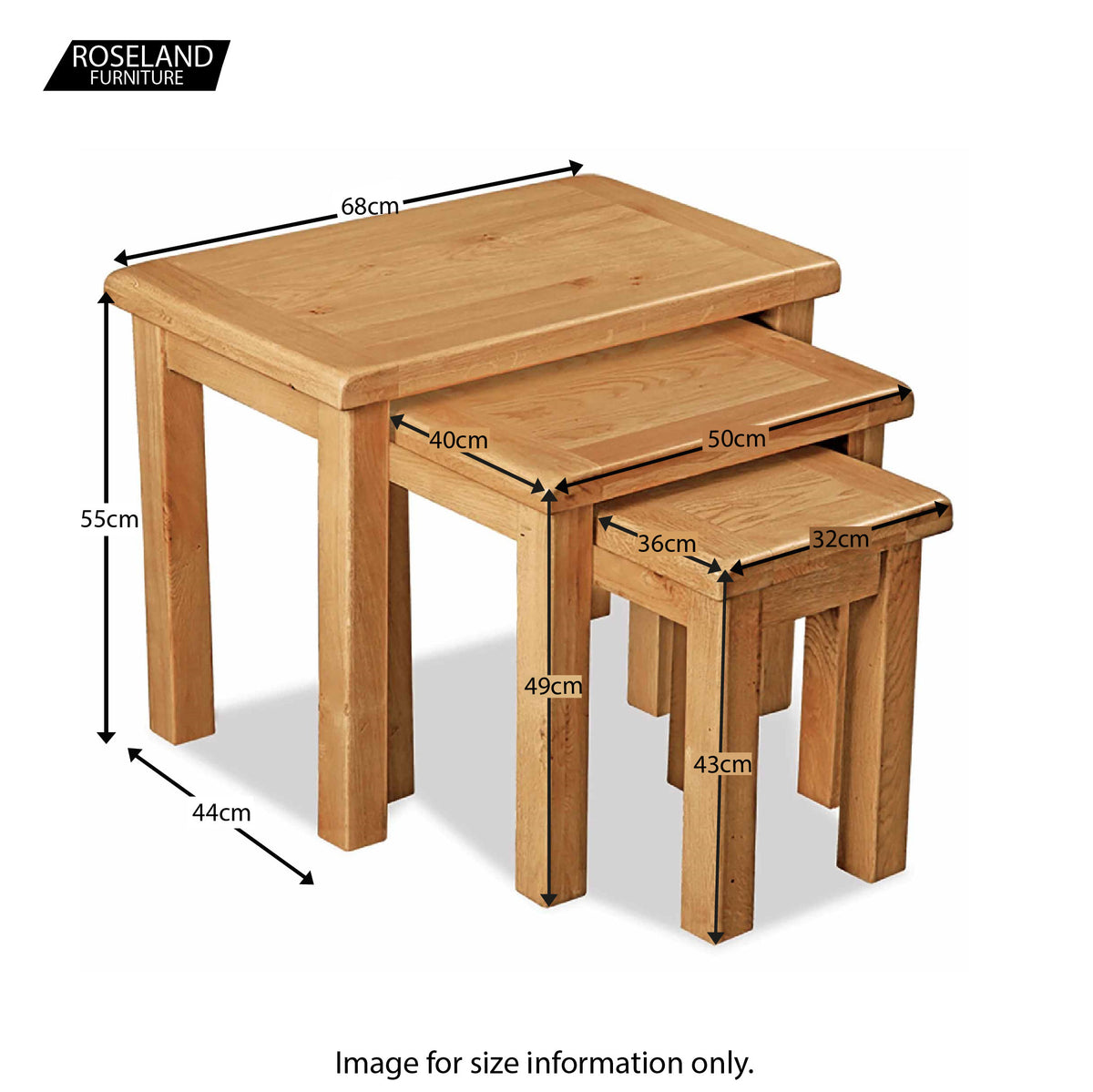 Zelah Oak Nest of Tables - Size Guide