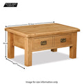 Zelah Oak Coffee Table with Drawer - Size Guide