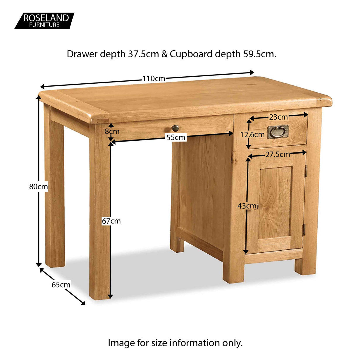 Zelah Oak Small Computer Desk - Size Guide