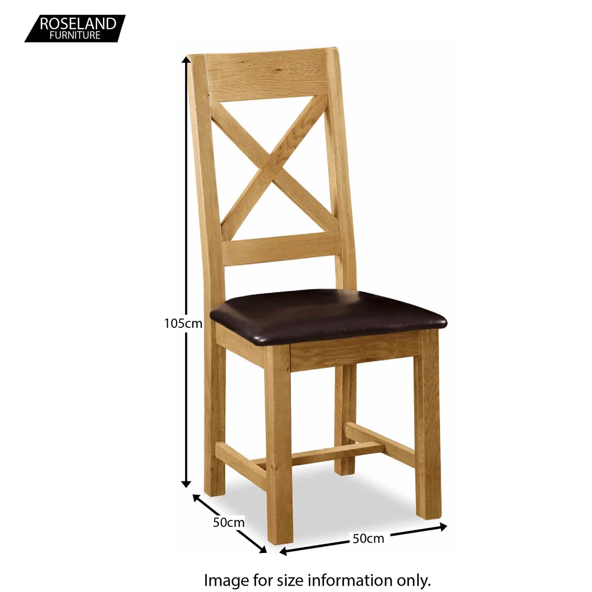 Dimensions - Zelah Oak Cross-Back Dining Chair with Padded Seat