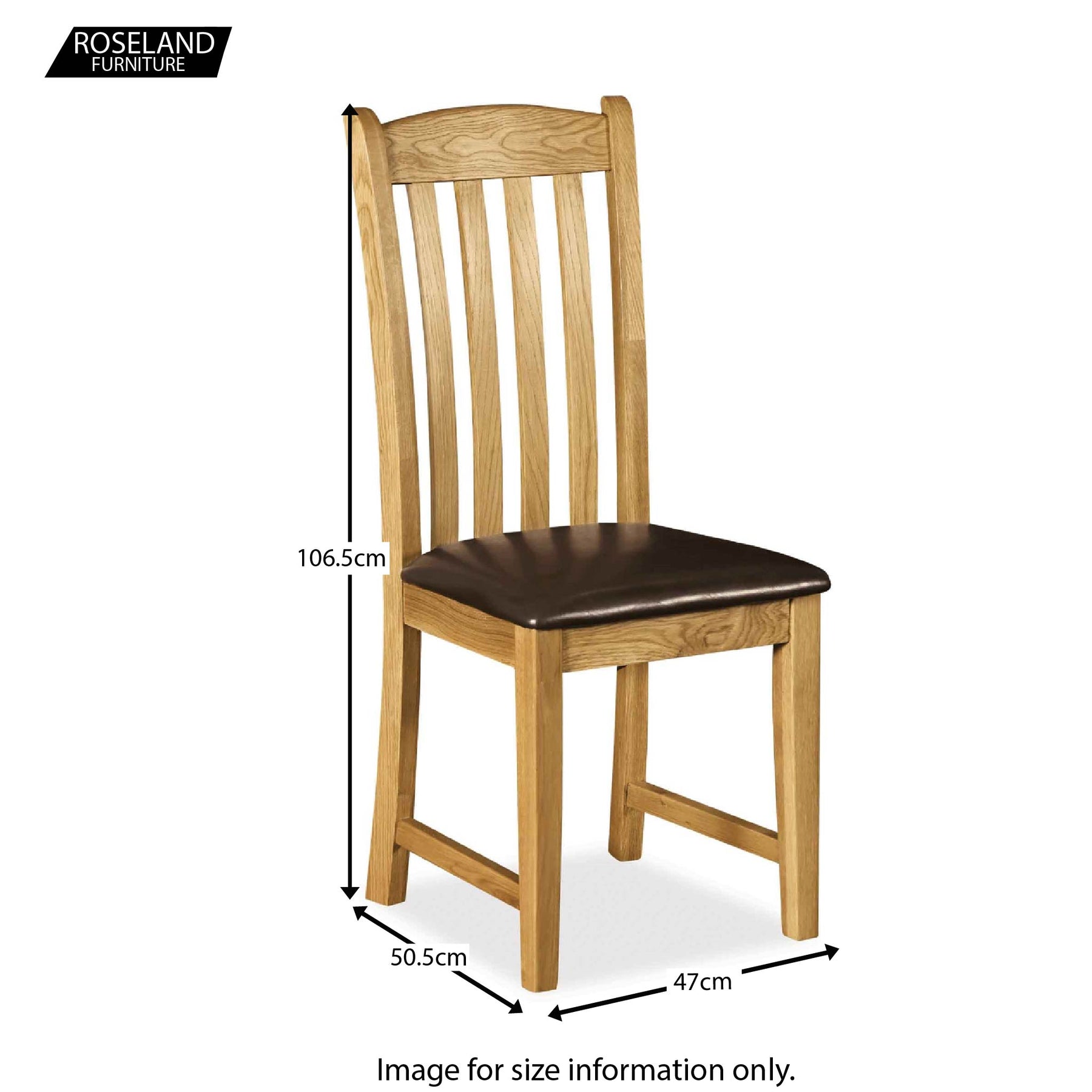 Zelah Oak Slatted Back Dining Chair - Size Guide