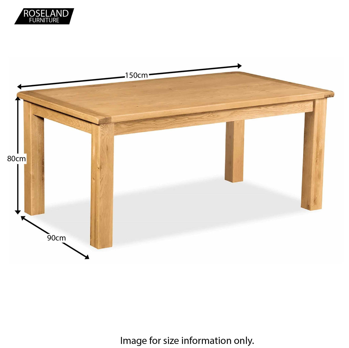 Zelah Oak 150cm Dining Table - Size Guide