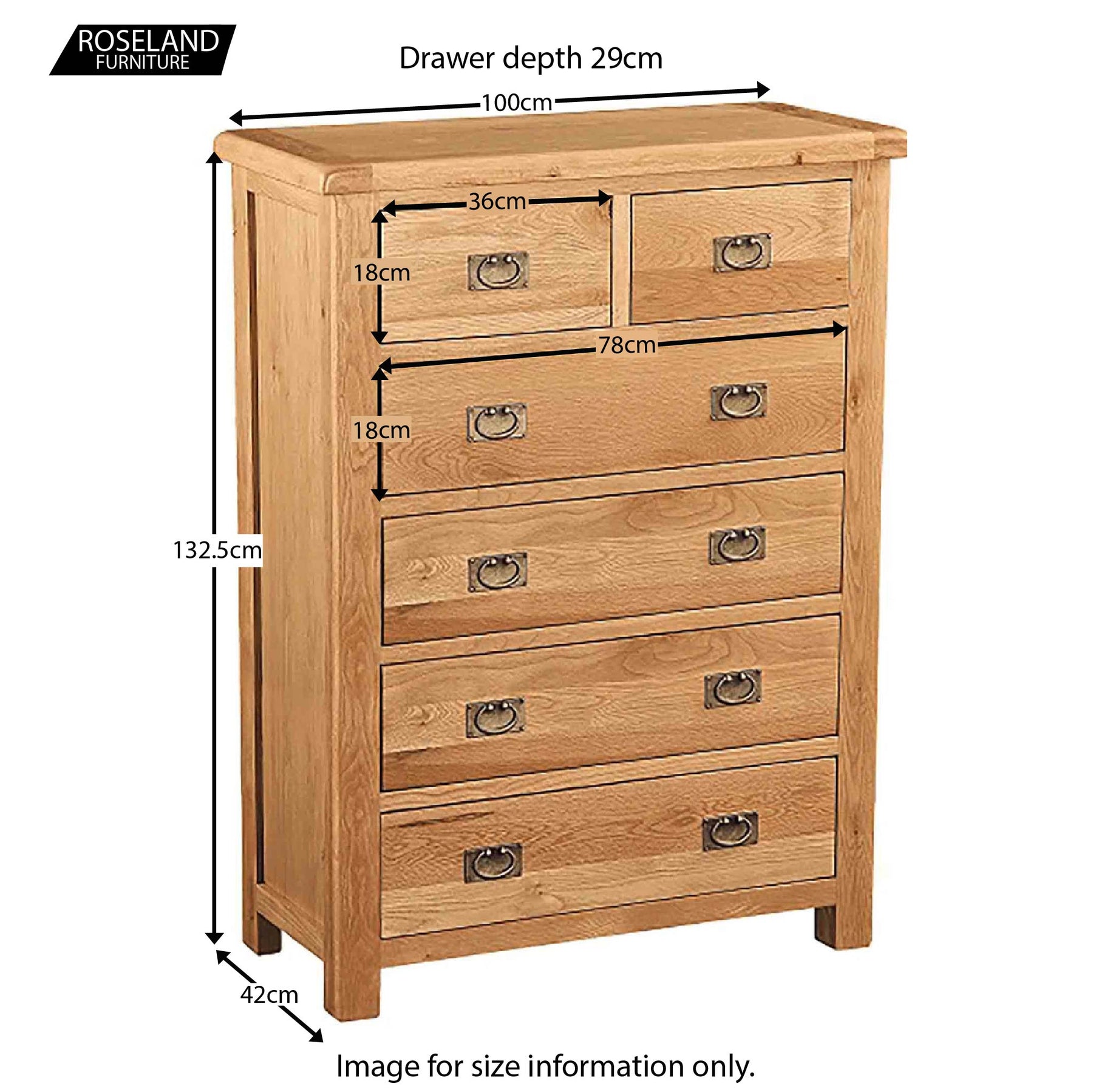 Zelah Oak 2 over 4 Drawer Chest of Drawers - Size Guide