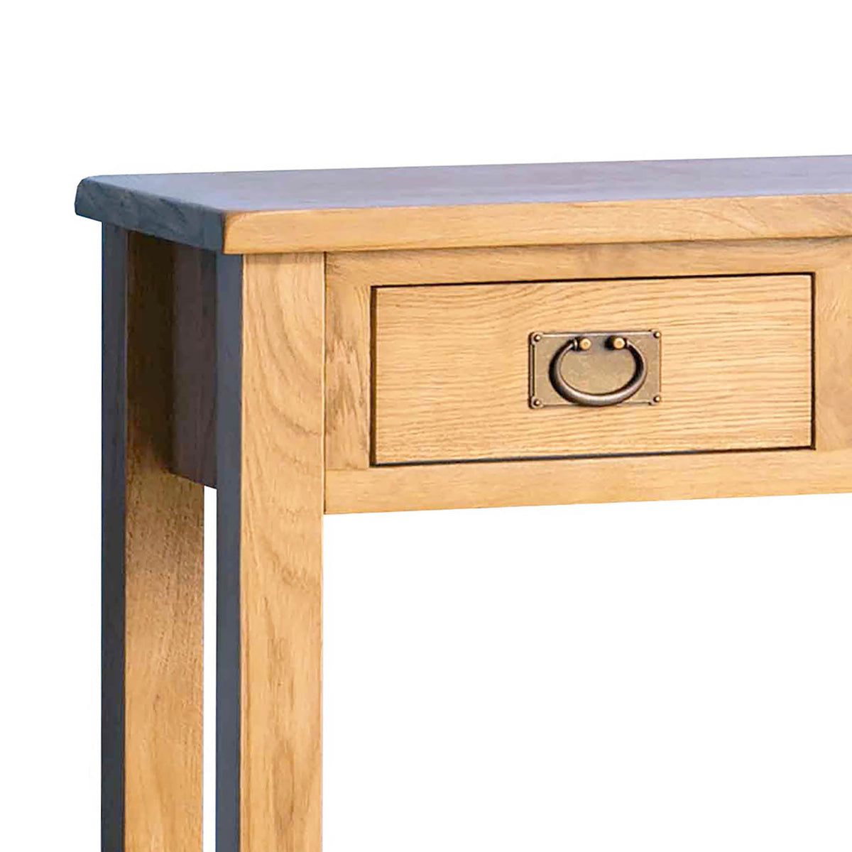 Surrey Oak Console Table - Close up of top and drawer front 