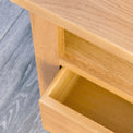 Surrey Oak waxed TV stand 90cm - Close up of inside of drawer