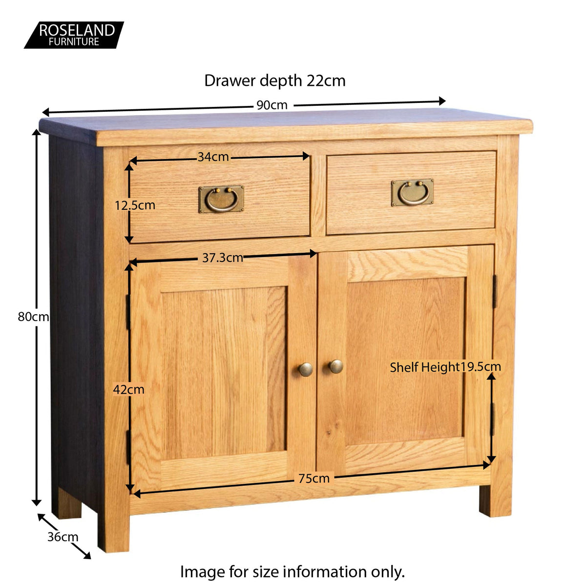 Surrey Oak Small Sideboard - Size Guide