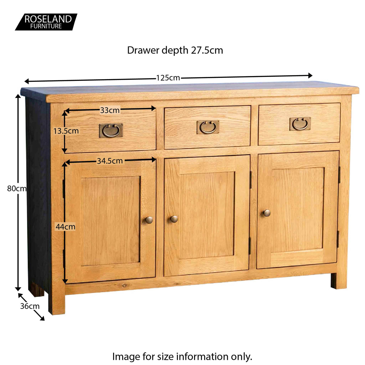 Surrey Oak Large Sideboard - Size Guide