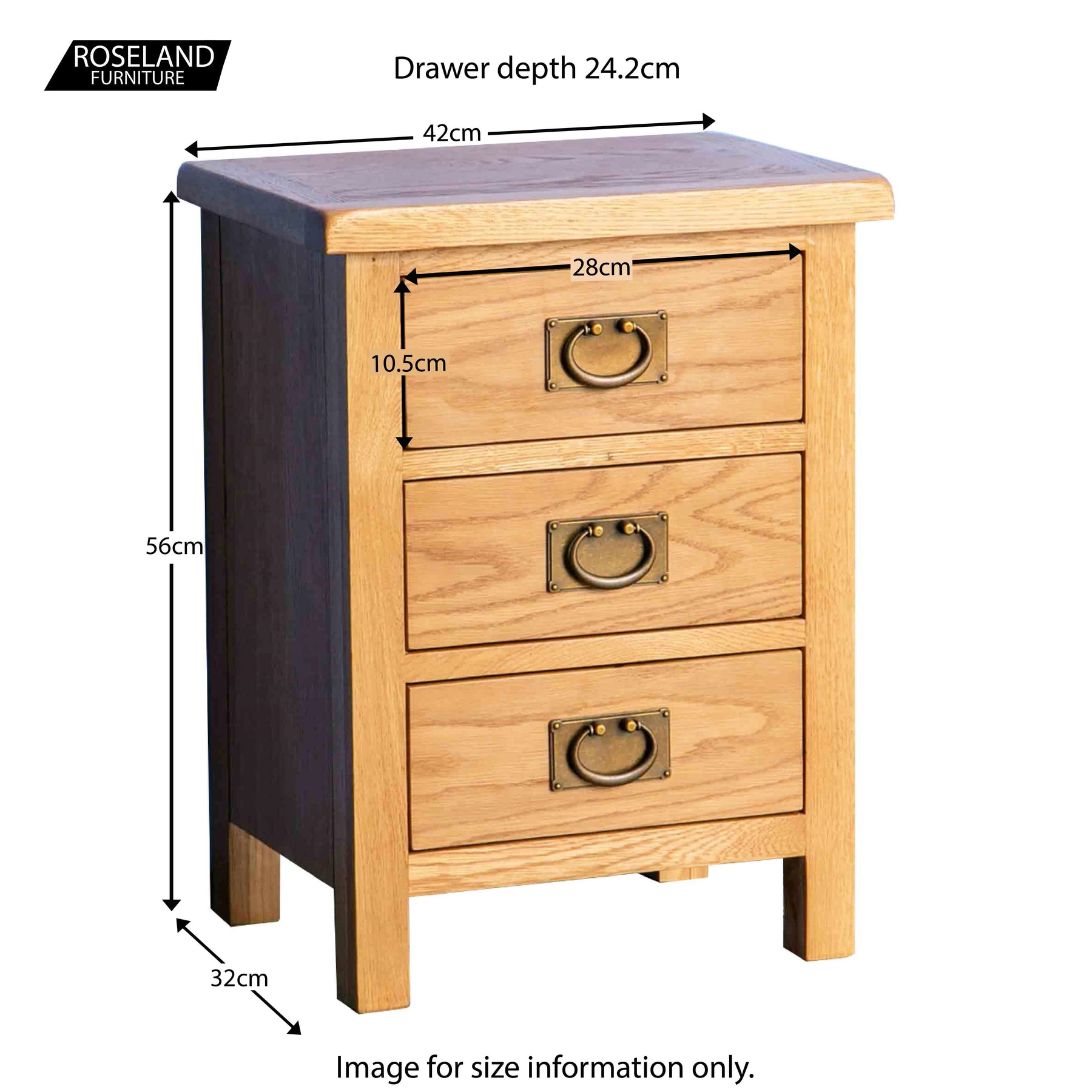 Surrey Oak Bedside Table - Size Guide