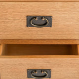 Surrey Oak 5 drawer tallboy chest of 5 drawers - Close up of drawer fronts