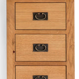 Surrey Oak 5 drawer tallboy chest of 5 drawers - Close up of drawer fronts