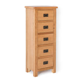 Surrey Oak 5 drawer tallboy chest of 5 drawers - Side view