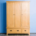 Surrey Oak Triple Wardrobe & Drawers by Roseland Furniture