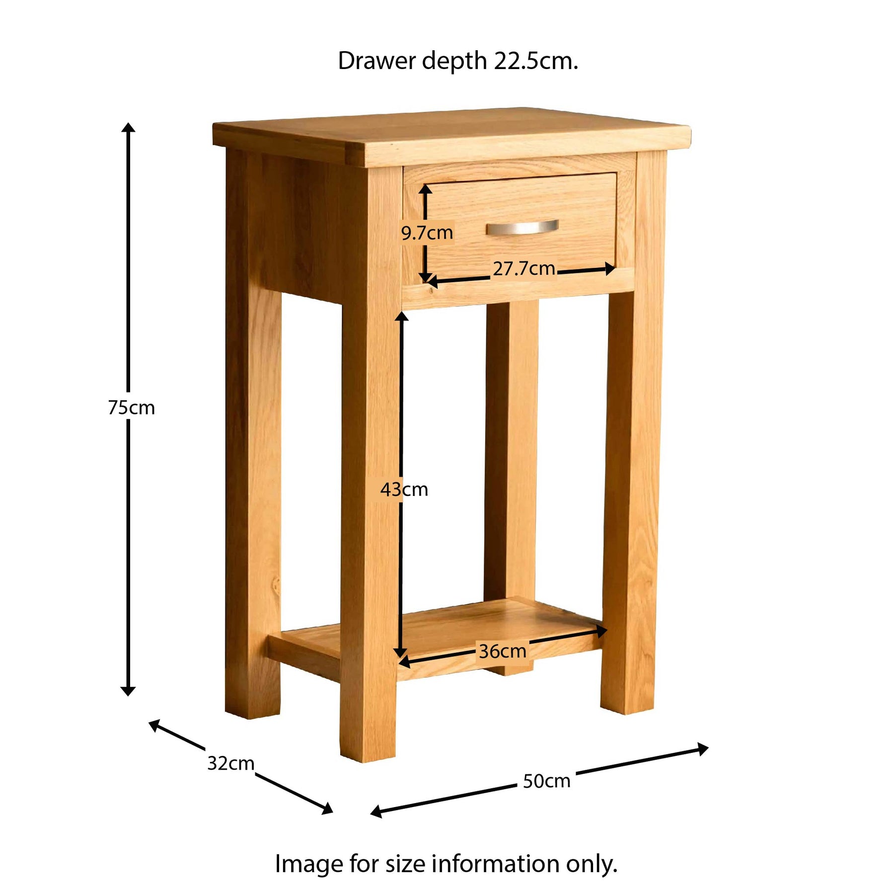 London Oak Telephone Table - Size guide