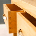Open drawer on the London Oak Console Table by Roseland Furniture