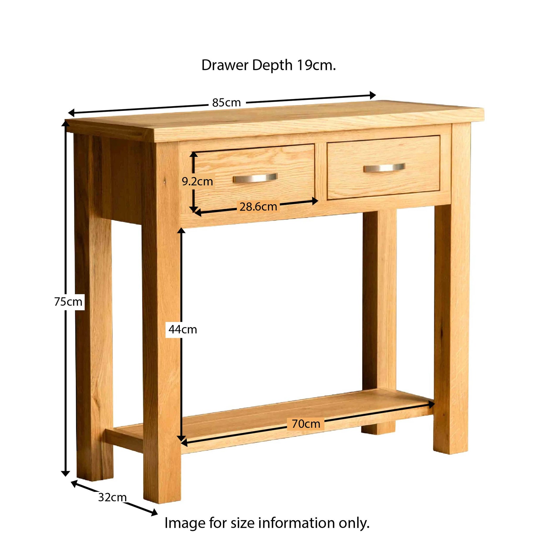  London Oak Console Table - Size Guide