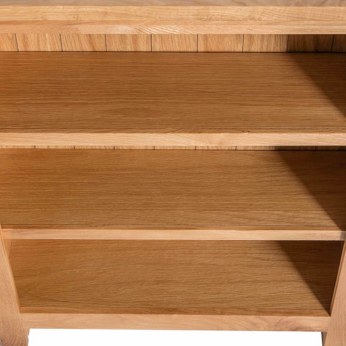 London Oak Small Bookcase - Close up of shelves looking down on them