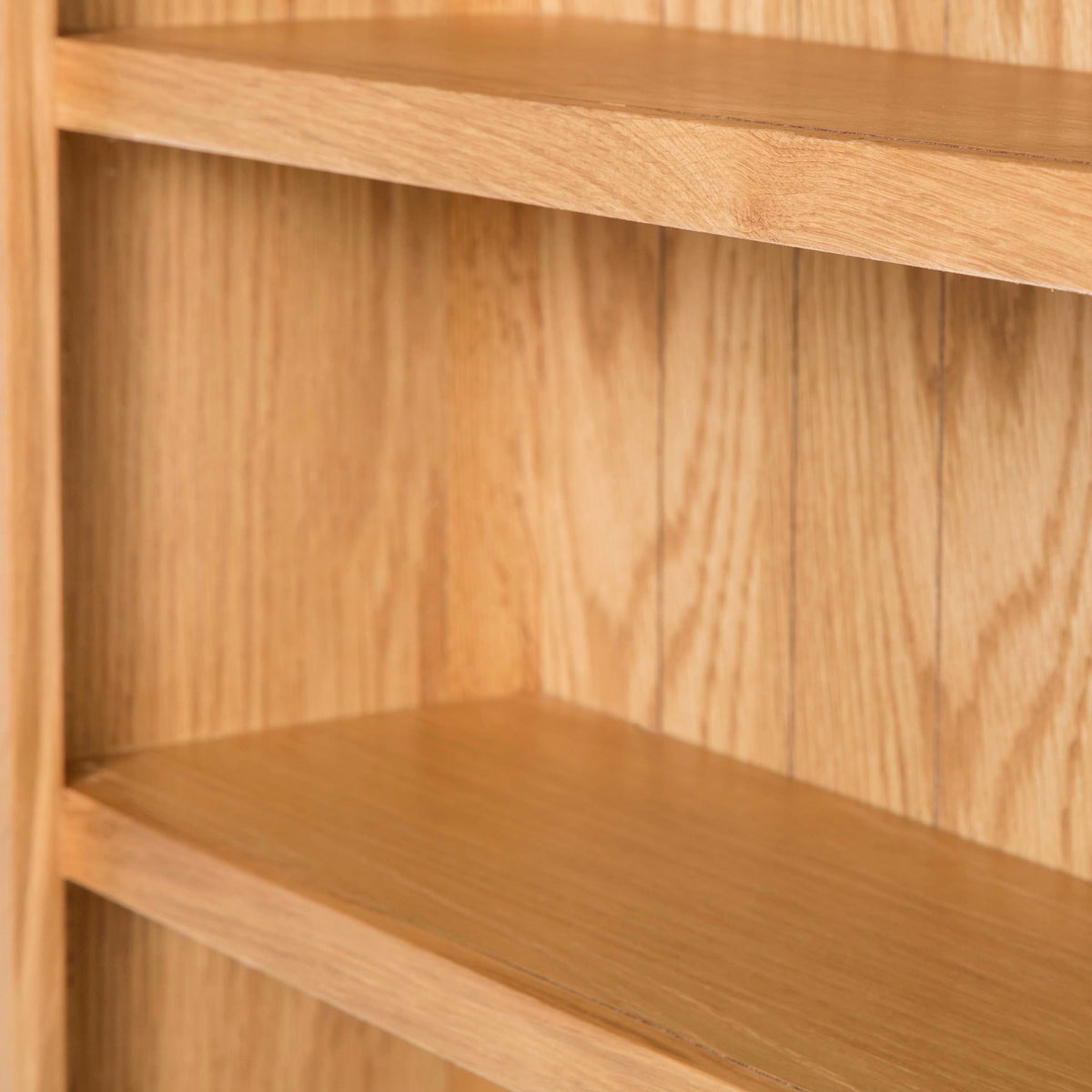 London Oak Small Bookcase - Close up of back of shelf