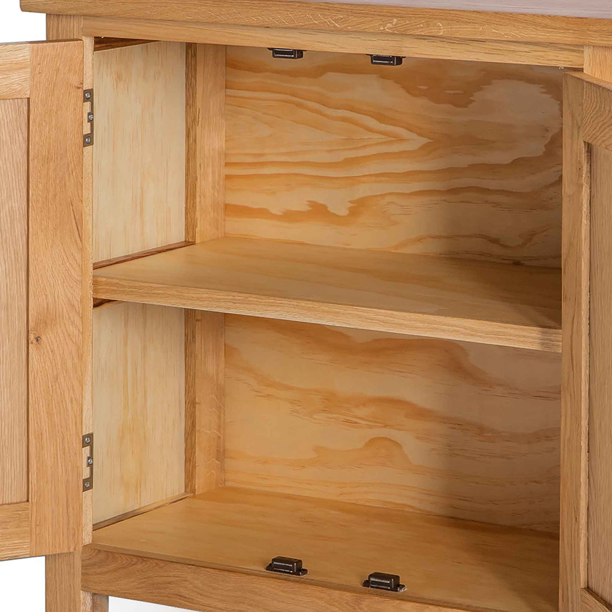 London Oak Small Cupboard - Close up of internal shelf inside cupboard