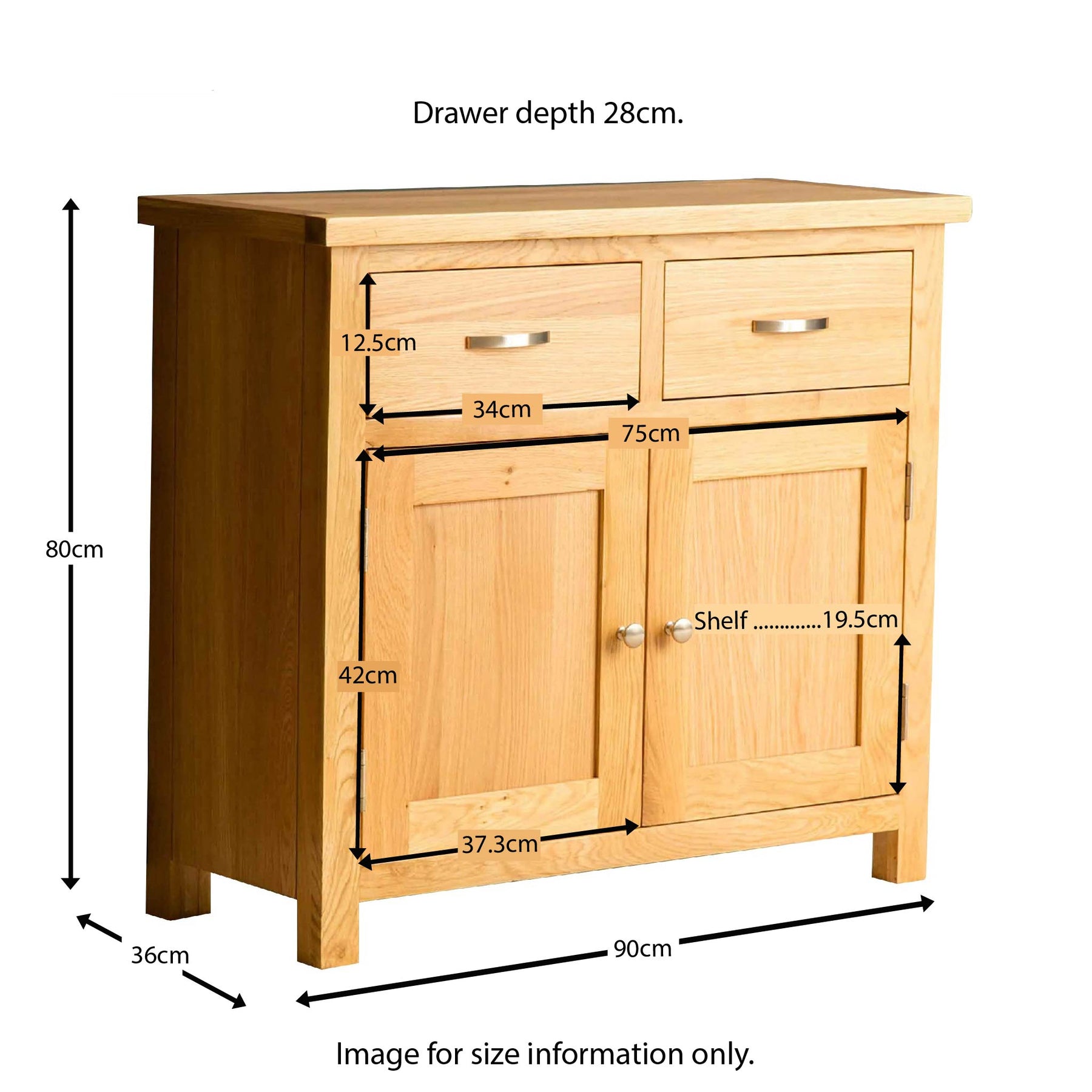 London Oak Small Sideboard - Size guide
